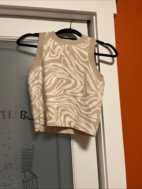 Beige & Cream Zebra-Print Knit Midi skirt and top